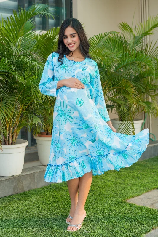 Refresh your wardrobe with trendy women’s apparel Restful Turquoise Floaral Maternity & Nursing Night Dress Refresh your wardrobe with trendy women’s apparel Restful Turquoise Floaral Maternity & Nursing Night Dress
