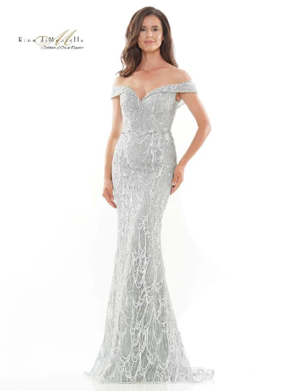Trendy women’s clothing    Rina di Montella Beaded Off Shoulder Long Dress 2739