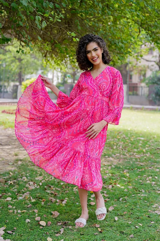 A perfect wardrobe for fashionable women Rose Pink Paisley Maternity & Nursing Midi Wrap Dress A perfect wardrobe for fashionable women Rose Pink Paisley Maternity & Nursing Midi Wrap Dress