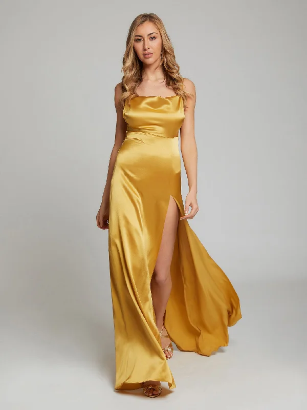 Women’s clothing to inspire confidence and beauty   Salome gold silk dress