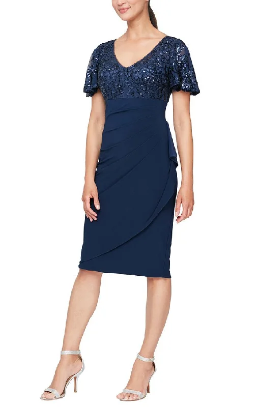 Summer-ready fashion for stylish women Short V-Neck Empire Waist Sheath Dress with Flutter Sleeves & Cascade Detail Skirt Summer-ready fashion for stylish women Short V-Neck Empire Waist Sheath Dress with Flutter Sleeves & Cascade Detail Skirt