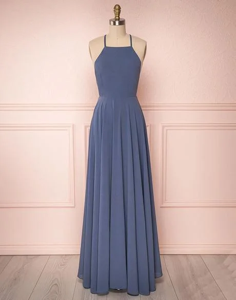 Comfortable yet fashionable women’s wear   Simple backless chiffon long prom dress, chiffon evening dress, blue bridesmaid dress cg2114