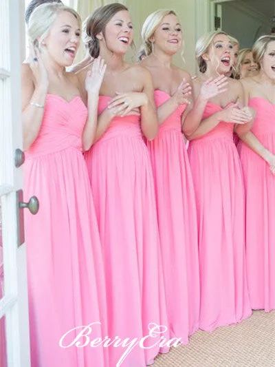Fashion-forward styles that make a statement Sweetheart Strapless A-line Pink Chiffon Bridesmaid Dresses Fashion-forward styles that make a statement Sweetheart Strapless A-line Pink Chiffon Bridesmaid Dresses