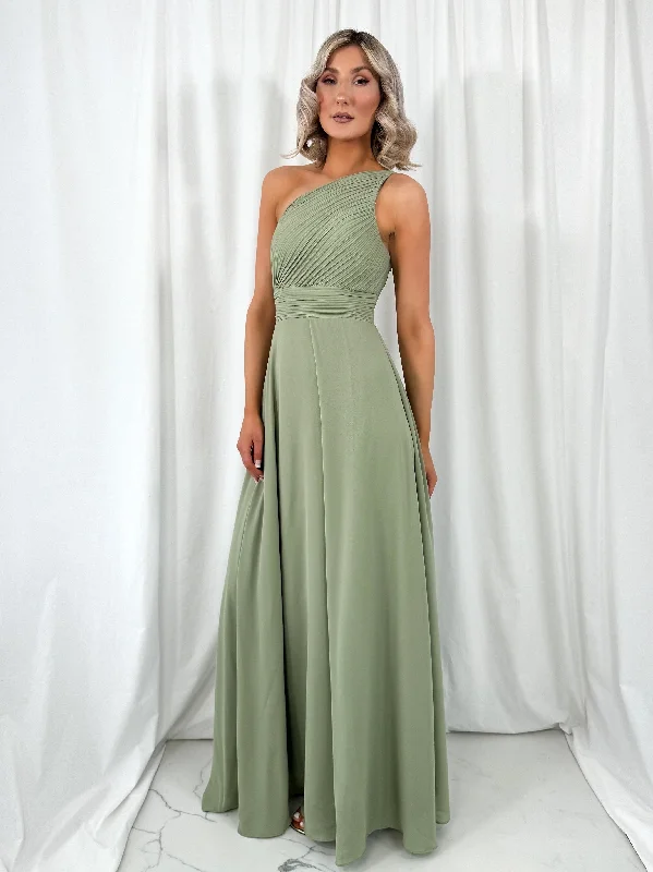 Comfortable yet fashionable women’s wear Tracy One Shoulder Draped Top Maxi Dress - Sage Green Comfortable yet fashionable women’s wear Tracy One Shoulder Draped Top Maxi Dress - Sage Green