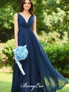 Chic, modern fashion for empowered women V-neck Navy Chiffon A-line Bridesmaid Dresses, Simple Bridesmaid Dresses Chic, modern fashion for empowered women V-neck Navy Chiffon A-line Bridesmaid Dresses, Simple Bridesmaid Dresses