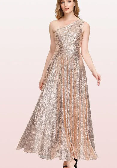 Comfortable yet fashionable women’s wear Vintage One-shoulder A Line Sleeveless Ankle-length Sequins Bridesmaid Dress With Ruching Comfortable yet fashionable women’s wear Vintage One-shoulder A Line Sleeveless Ankle-length Sequins Bridesmaid Dress With Ruching