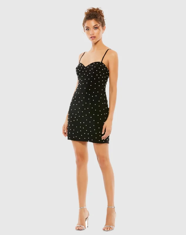 Bold and sophisticated looks for every woman Sleeveless Pearl Encrusted Sweetheart Mini Dress - FINAL SALE Bold and sophisticated looks for every woman Sleeveless Pearl Encrusted Sweetheart Mini Dress - FINAL SALE
