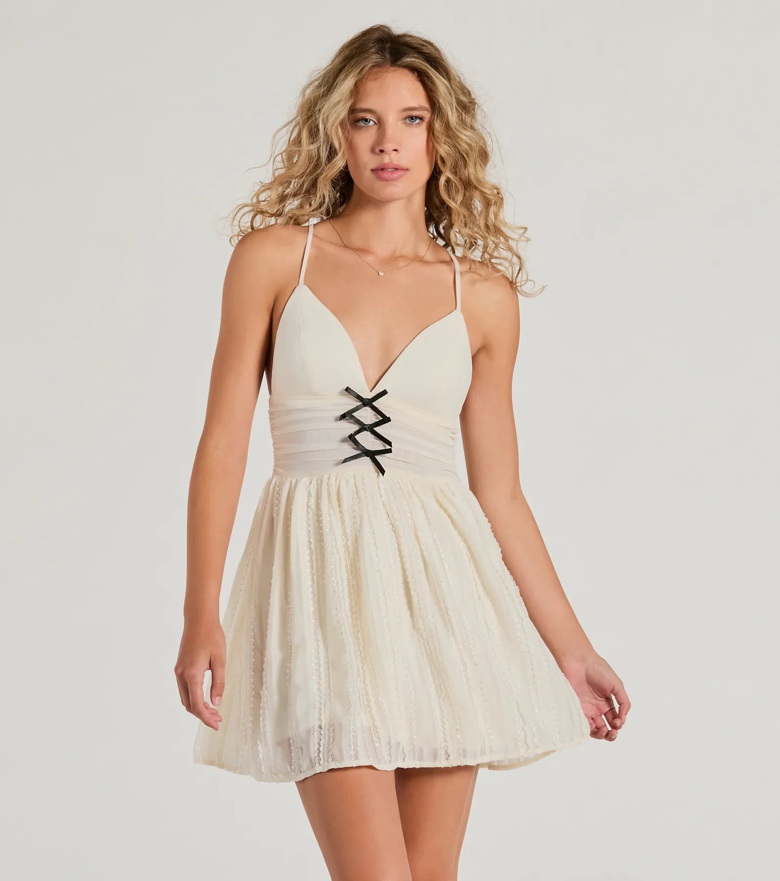 Step into style with our women’s clothing collection All About Her V-Neck Bow Lace Skater Dress Step into style with our women’s clothing collection All About Her V-Neck Bow Lace Skater Dress
