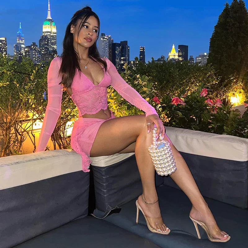 Casual outfits that elevate your style   Mesh Lace Patchwork Slim Bodycon Autumn Winter Hollow Out Nightclub Party Mini Dress