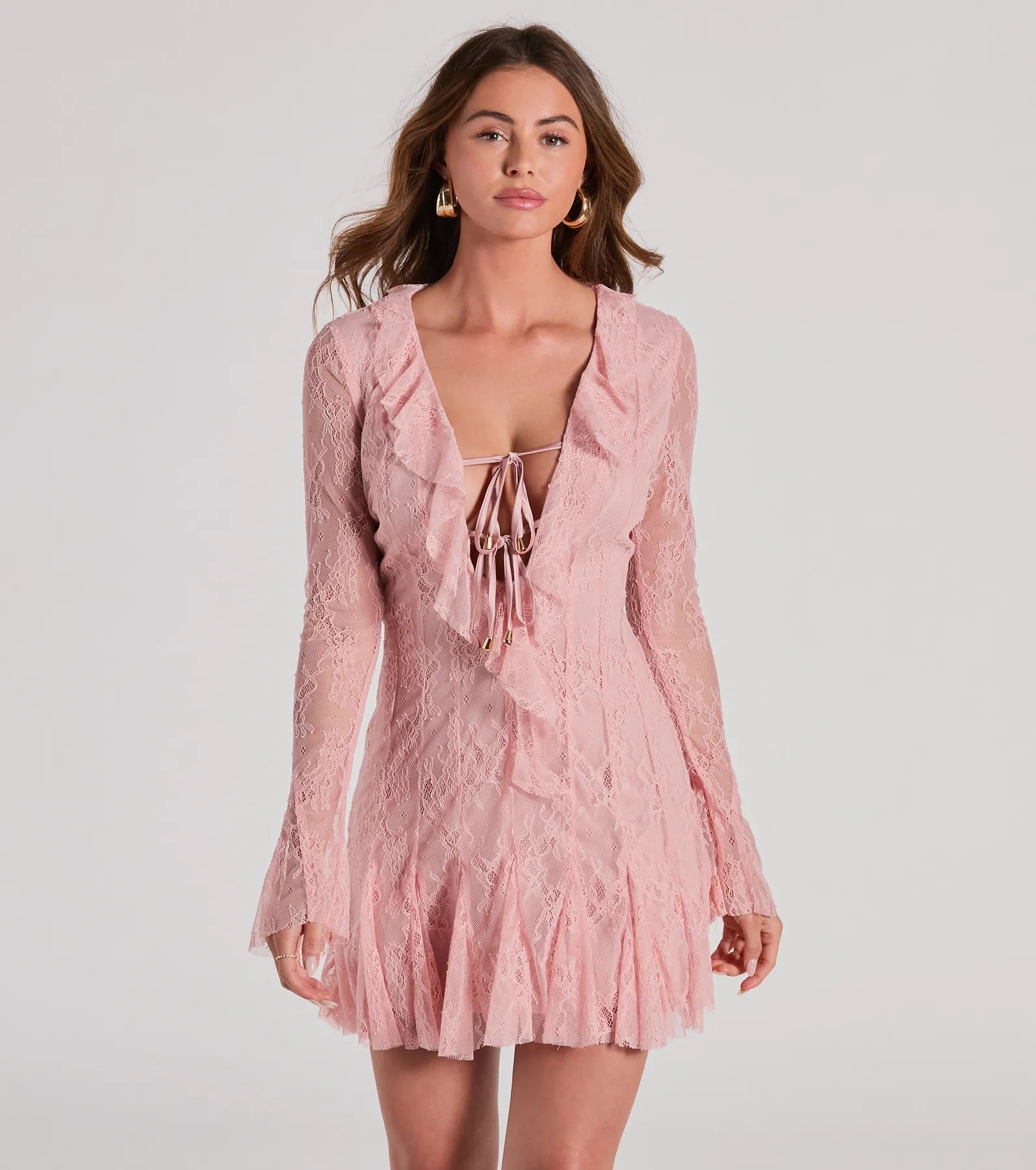 Everyday essentials for a stylish wardrobe Dreamy Mix Long Sleeve Ruffle Lace A-Line Dress Everyday essentials for a stylish wardrobe Dreamy Mix Long Sleeve Ruffle Lace A-Line Dress