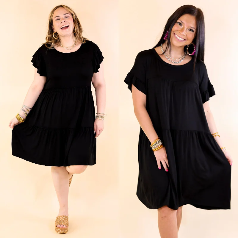 Soft, breathable fabrics for fashionable women Gorgeous Girly Ruffle Sleeve Tiered Dress in Black Soft, breathable fabrics for fashionable women Gorgeous Girly Ruffle Sleeve Tiered Dress in Black