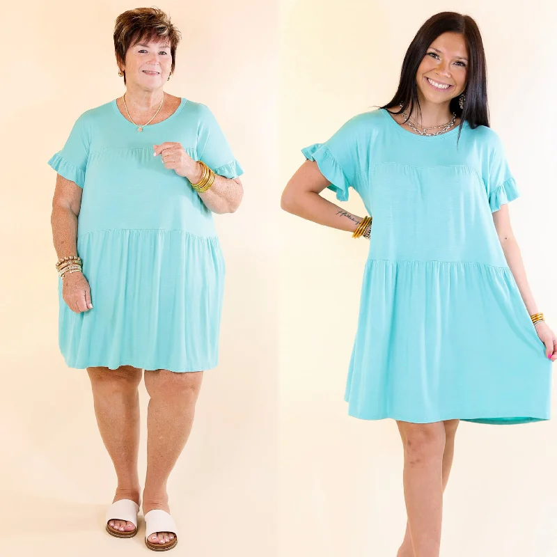 Comfortable yet stylish outfits for women on the go Gorgeous Girly Ruffle Sleeve Tiered Dress in Light Blue Comfortable yet stylish outfits for women on the go Gorgeous Girly Ruffle Sleeve Tiered Dress in Light Blue