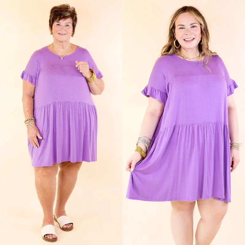 High-fashion styles at affordable prices   Gorgeous Girly Ruffle Sleeve Tiered Dress in Purple