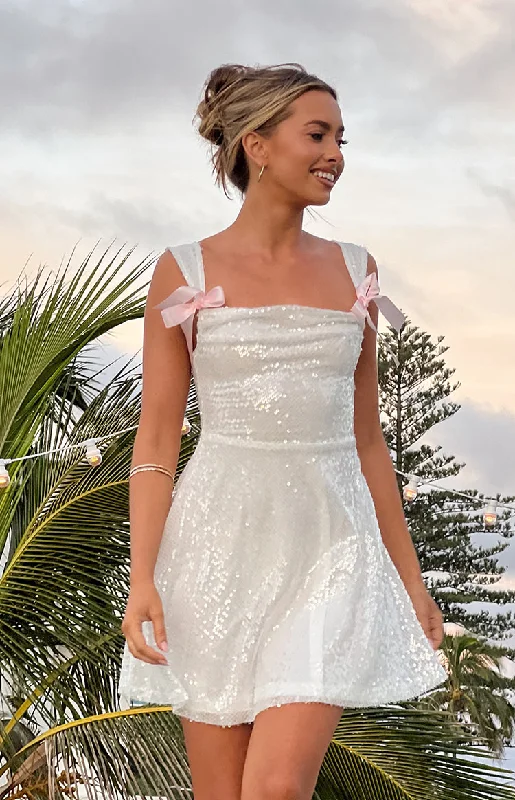 Get noticed with eye-catching women’s fashion   Kairos White Sequin Mini Dress