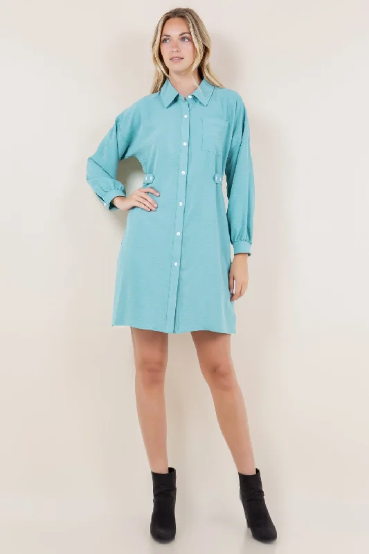 Women’s clothing that fits your personality and style   LS BUTTON UP DRESS WITH ADJUSTABLE SIDE TAB - D3529-AFLW-ALOE