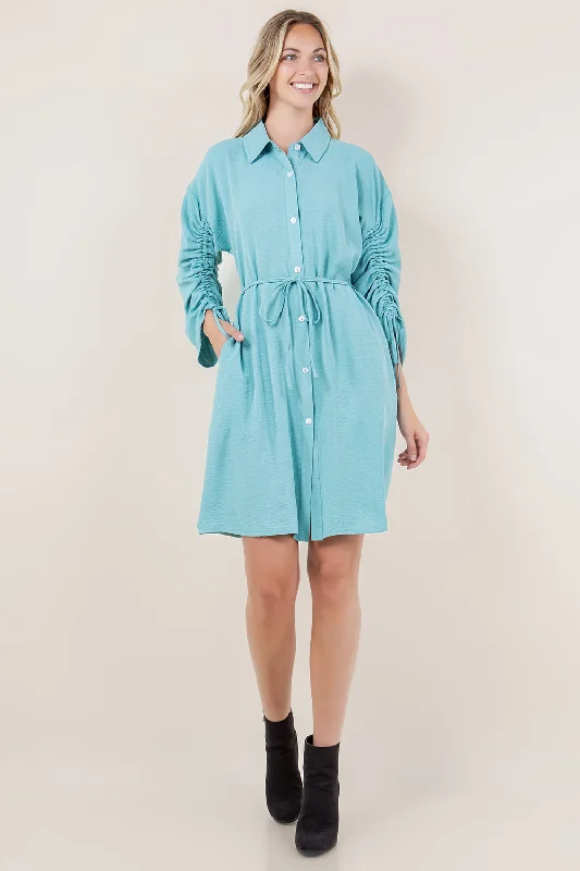 Designer-inspired women’s fashion at affordable prices   LS RUCHED BUTTON FRONT DRESS - D3530-AFLW-ALOE