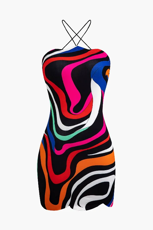 Women’s clothing to inspire confidence and beauty Abstract Print Cross Strap Mini Dress Women’s clothing to inspire confidence and beauty Abstract Print Cross Strap Mini Dress