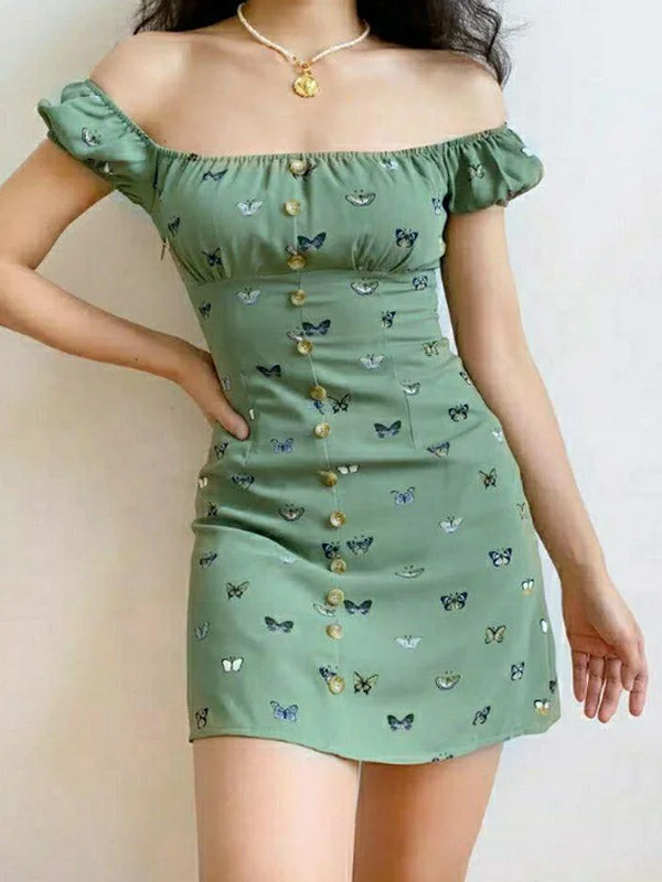 Curated collections of sophisticated women’s wear   Puff Sleeve Butterfly Mini Dress