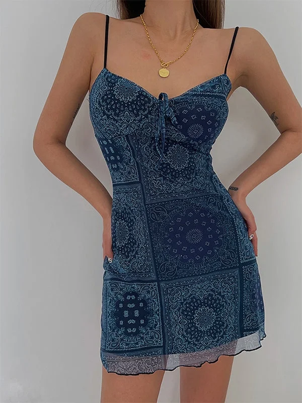 Fashionable women’s clothing that makes you shine   Printed Mesh Slip Mini Dress