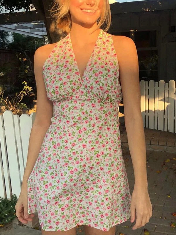 Perfect fashion pieces for the busy woman   Plunge Neck Backless Floral Mini Dress
