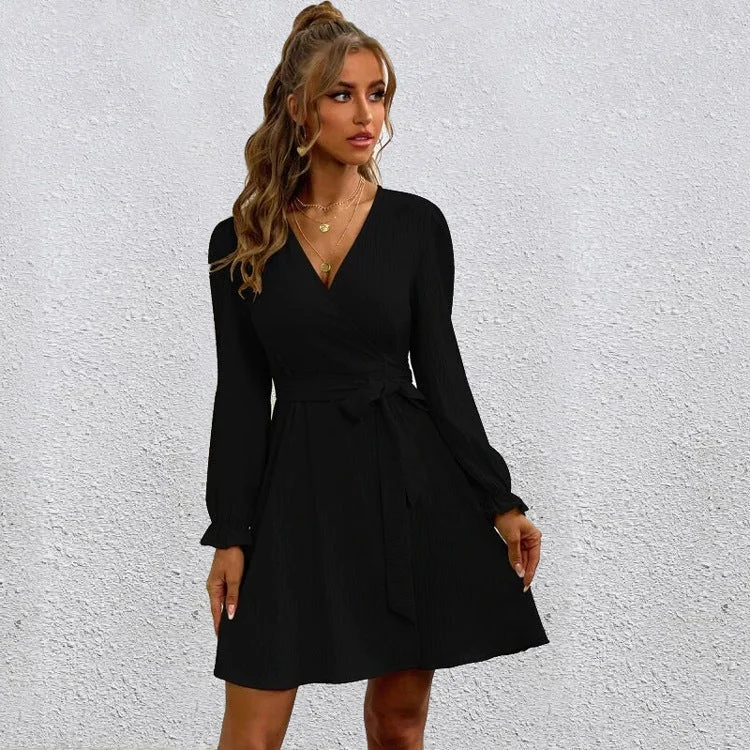 Women’s clothing that combines comfort and style Sequel Bell Sleeve Tie Dress - Black Women’s clothing that combines comfort and style Sequel Bell Sleeve Tie Dress - Black