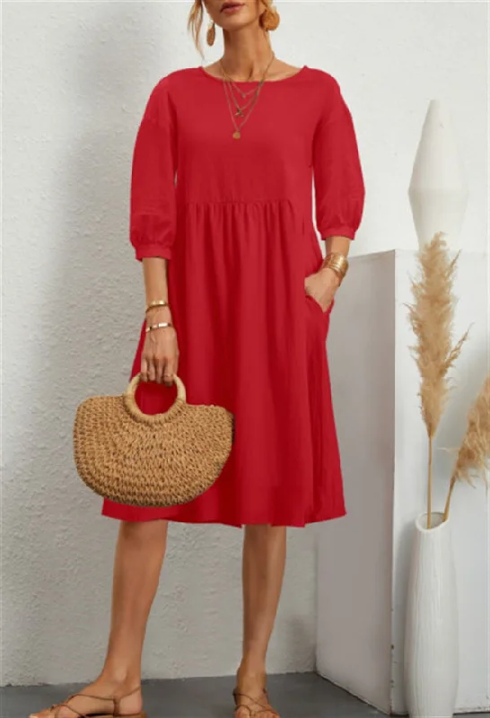 Elegant casual clothing for modern women Sheridan Cotton Pocketed Babydoll Dress - Red Elegant casual clothing for modern women Sheridan Cotton Pocketed Babydoll Dress - Red