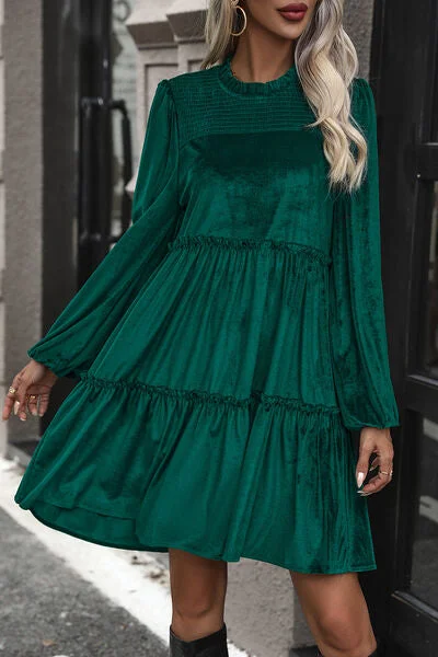 Refresh your wardrobe with high-quality women’s fashion   Smocked Balloon Sleeve Frill Trim Tiered Dress