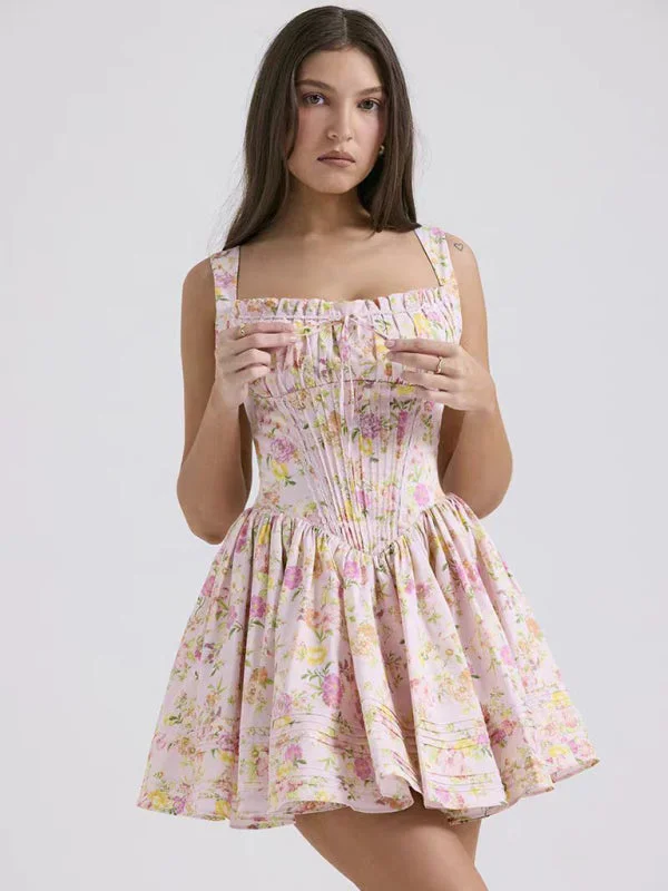 Modern fashion pieces designed for all women   Summer Dress - New sexy and elegant floral print suspender waist dress