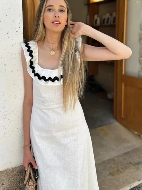 Refresh your wardrobe with trendy women’s apparel   Women's Ruffled Square Neck Colorblock Dress - Everyday Dresses