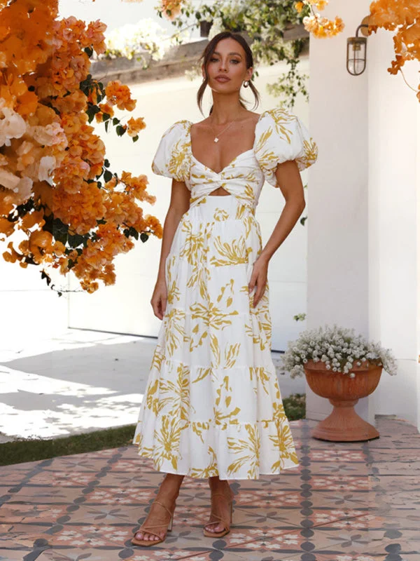 Bold and beautiful clothing for every woman   Women's Slim Fit Printed Puff Sleeve Swing Dress