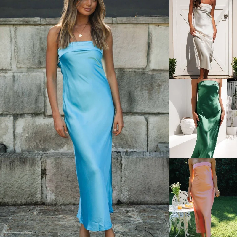 The ultimate destination for women’s clothing   Women's Summer Solid Color Elastic Backless Knitted Dresses