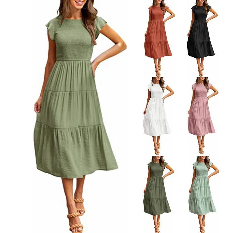 Trendy women’s clothing that suits every taste   Women's Trendy Flounced Sleeve Pleating Short-sleeved Dresses