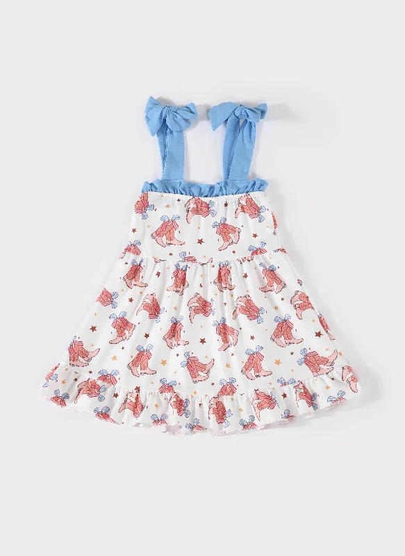 Stylish plus-size clothing for women   Blue boots bow ruffle dress