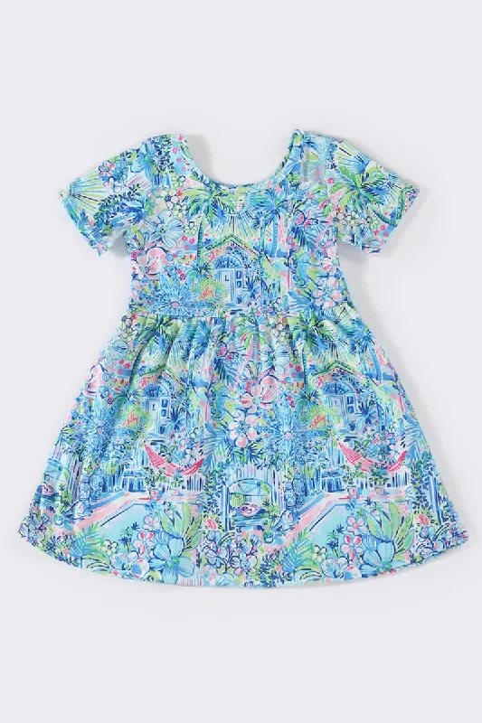 High-fashion styles at affordable prices   Blue garden print dress