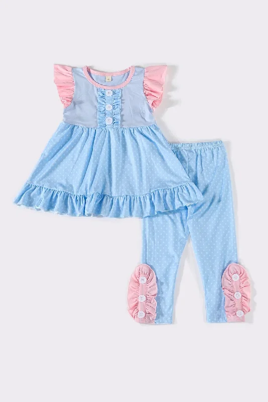 Casual yet chic women’s outfits for work or play   Blue princess ruffle dress set