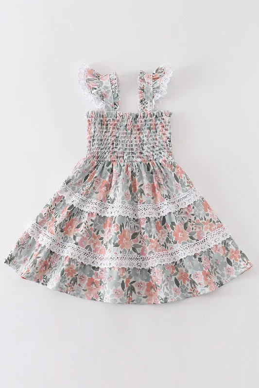 High-quality women’s wear for everyday elegance   Floral print smocked girl dress