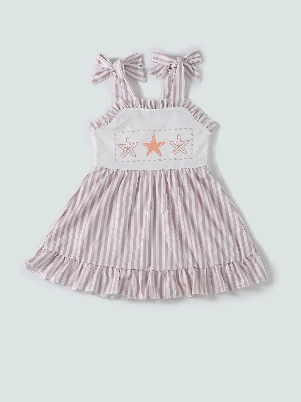Stylish and comfortable outfits for women   Khaki star stripe stap dress