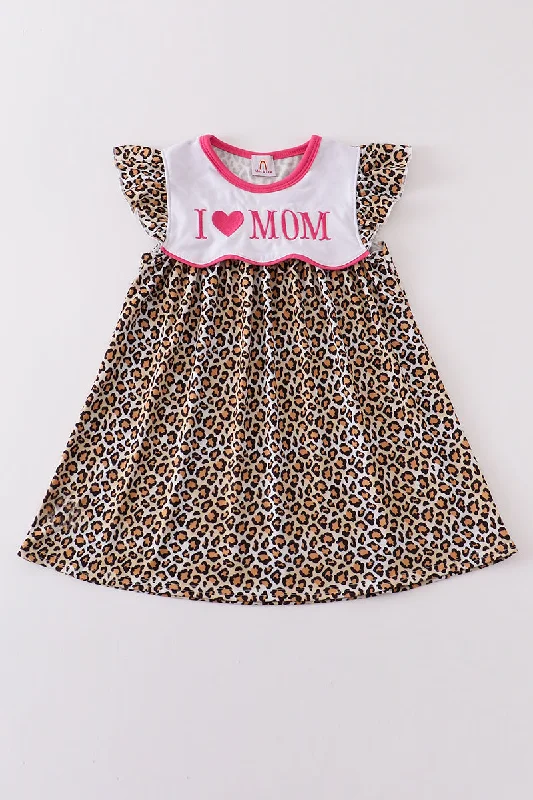 Feminine fashion to express your unique style Leopard print I love MOM embroidery dress Feminine fashion to express your unique style Leopard print I love MOM embroidery dress