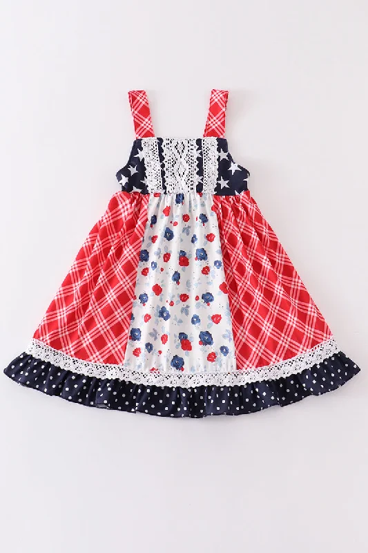 Curated collections of sophisticated women’s wear Patriotic floral plaid lace smocked dress Curated collections of sophisticated women’s wear Patriotic floral plaid lace smocked dress