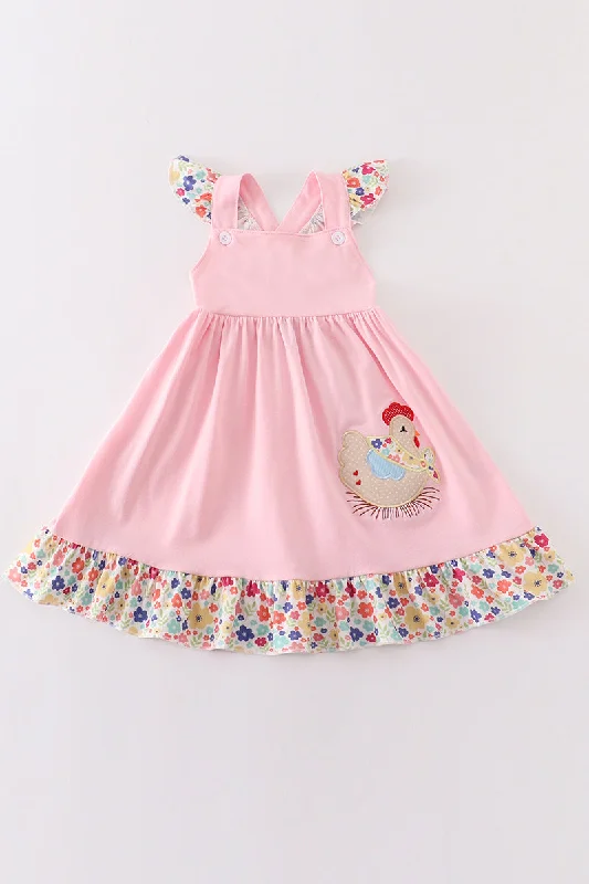 Refresh your wardrobe with stylish women’s outfits Pink floral chicken applique ruffle dress Refresh your wardrobe with stylish women’s outfits Pink floral chicken applique ruffle dress