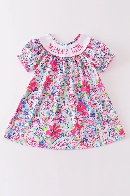 Fashionable clothing to fit every body type Pink floral print mama's girl embroidery dress Fashionable clothing to fit every body type Pink floral print mama's girl embroidery dress
