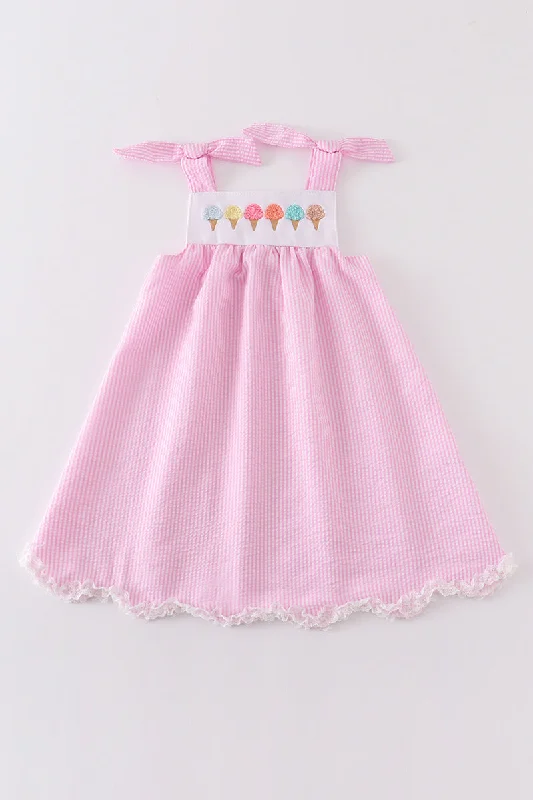 Chic for every occasion and style   Pink ice cream french knot seersucker dress
