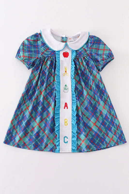 Essential women’s clothing for every season   Teal apple ABC embroidery dress