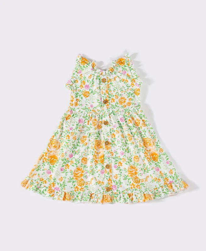 Refresh your wardrobe with stylish women’s outfits   Yellow floral ruffle dress
