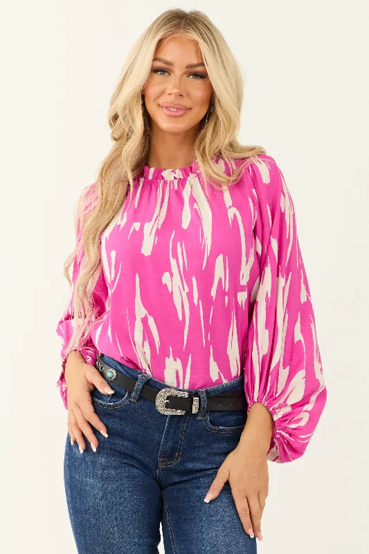 Fashion pieces that complement every woman’s style Fuchsia Abstract Print Long Puff Sleeve Top Fashion pieces that complement every woman’s style Fuchsia Abstract Print Long Puff Sleeve Top