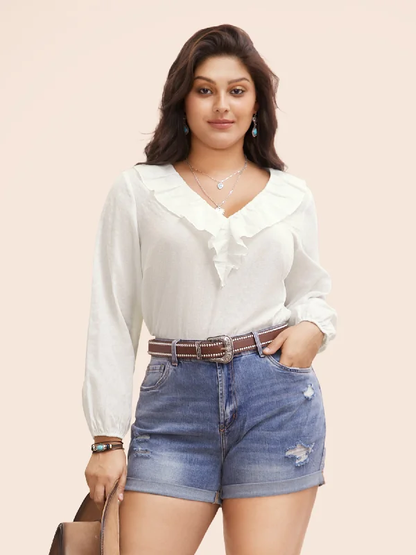 Bold and sophisticated looks for every woman Pure Cotton Textured Ruffled Neckline Blouse Bold and sophisticated looks for every woman Pure Cotton Textured Ruffled Neckline Blouse