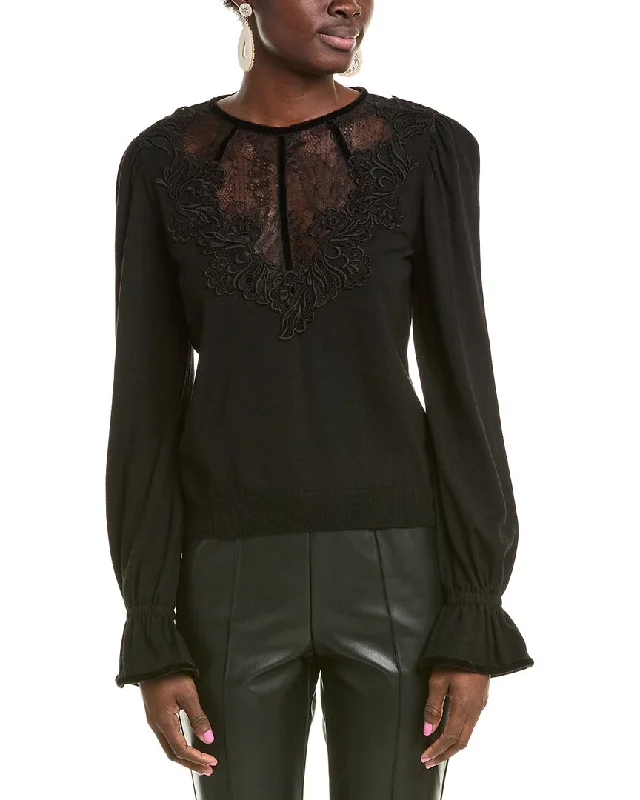 Elevate your look with premium women’s wear   Alberta Ferretti Lace-Trim Wool Sweater