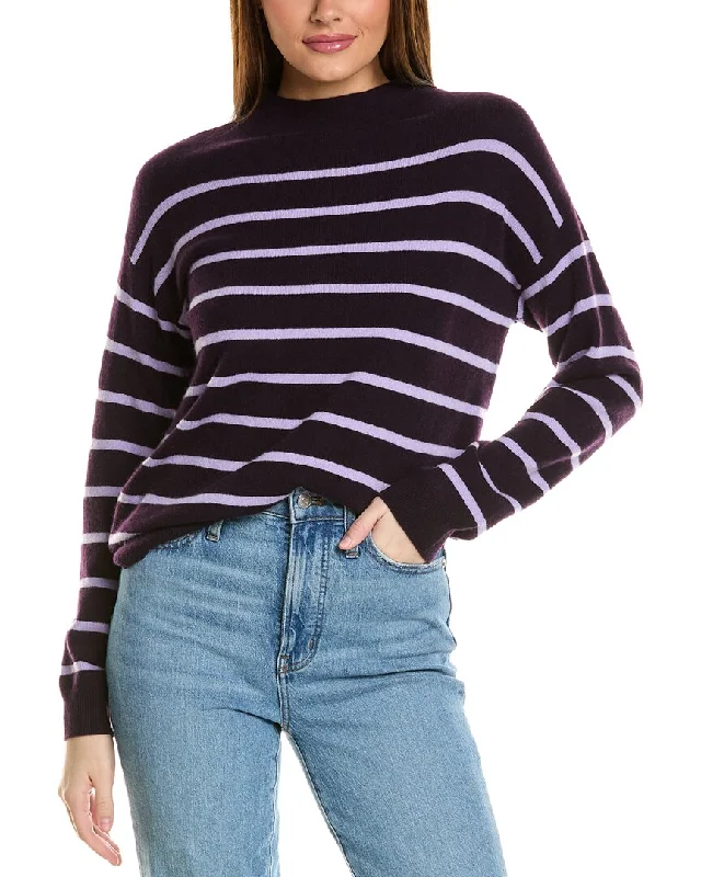 Fashion pieces that complement every woman’s style   Amicale Cashmere Jersey Striped Funnel Neck Cashmere Sweater