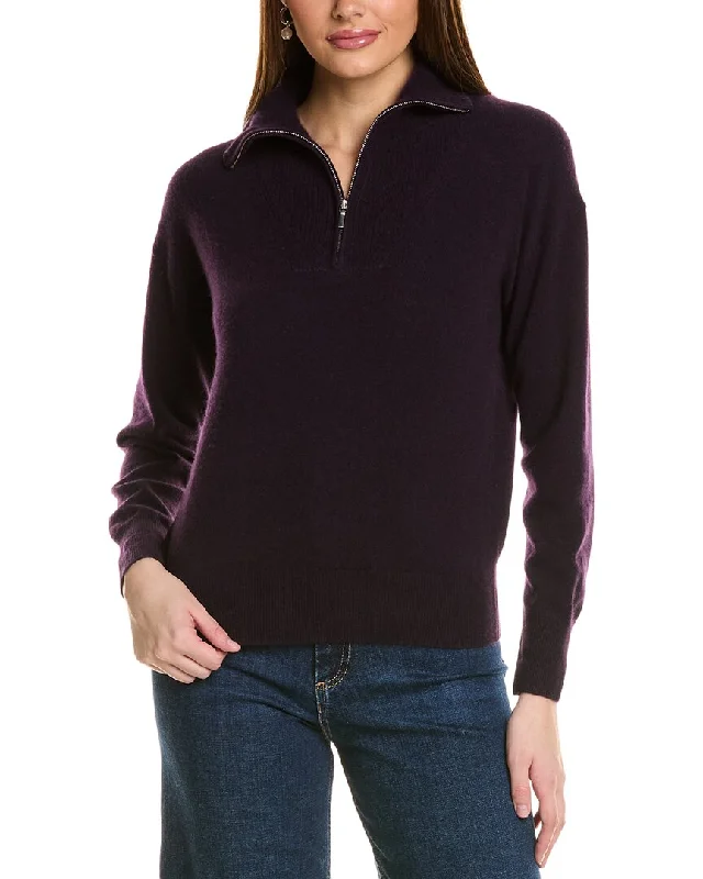 Statement pieces for the confident woman   Amicale Cashmere Rib Detail 1/4-Zip Cashmere Pullover