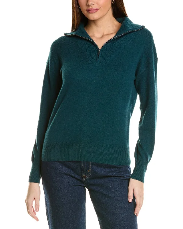 Feminine and fashionable clothing for every wardrobe   Amicale Cashmere Rib Detail 1/4-Zip Cashmere Pullover